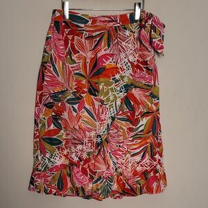 C&C Tropical Floral Faux Wrap Skirt Sz M Beachy Breathable Vacation